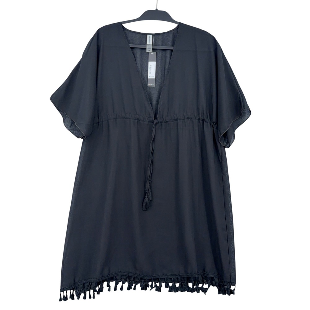 Catherine Malandrino Caftan Swimsuit Cover Up Women XL Polyester Caviar Black